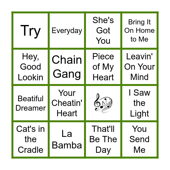 Gone Too Soon Bingo Card