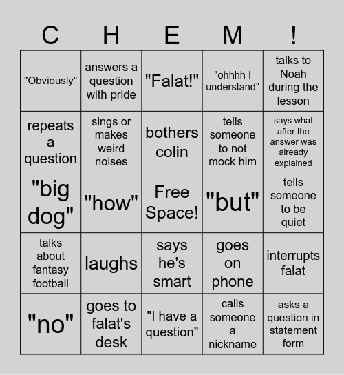 Chem Bingo!!! Bingo Card