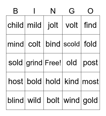 Closed Syllable Exception Bingo Card