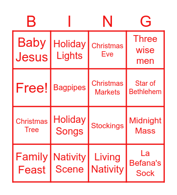 Italian Holiday Traditions Bingo Card