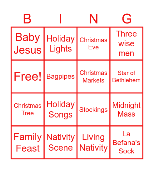 Italian Holiday Traditions Bingo Card