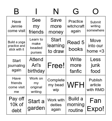 Goals 2025 Bingo Card