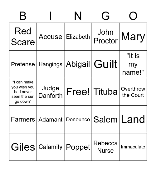 The Crucible Bingo Card