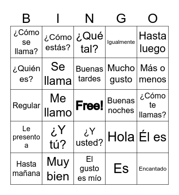 Spanish Greetings & Introductions Bingo Card