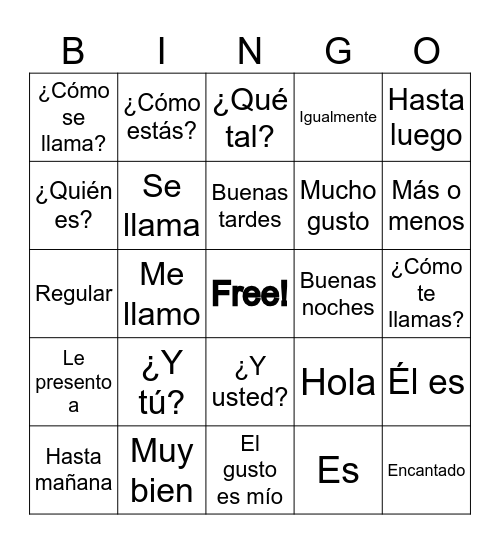 Spanish Greetings & Introductions Bingo Card