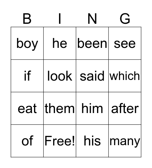 Group 2 Bingo Card