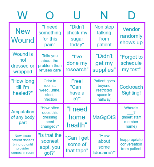 Wound Care BINGO Card