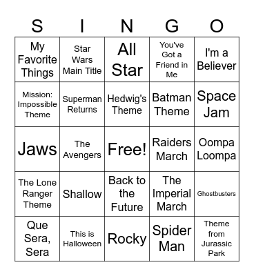 SINGO! Movie Edition Bingo Card