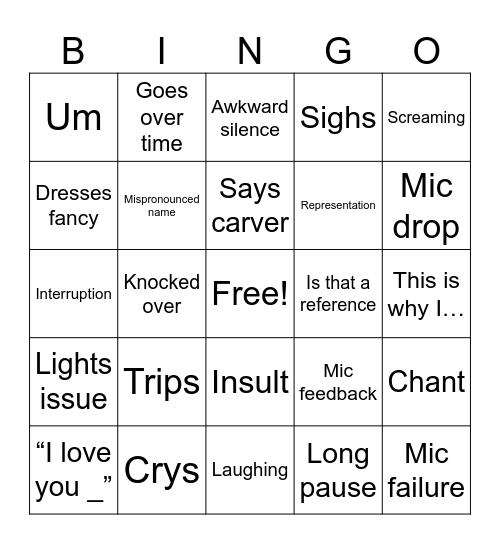 Speech Bingo Card