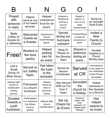 SeaGlass Church Volunteer Bingo Card