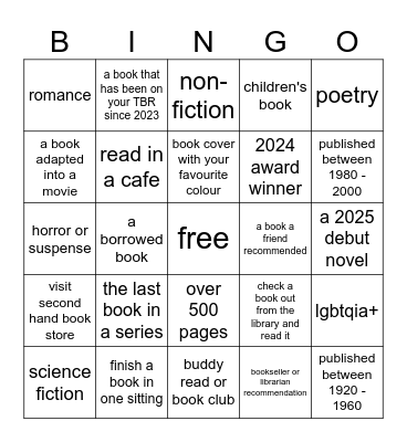 2025 reading Bingo Card