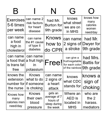 11th Grade Bingo Card