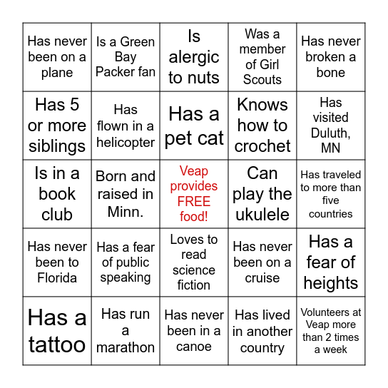 VEAP'S FRIDAY A-TEAM BINGO Card