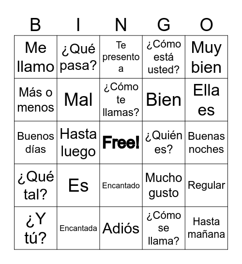 Spanish Greetings & Introductions Bingo Card