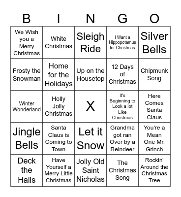 Christmas Music BINGO Card