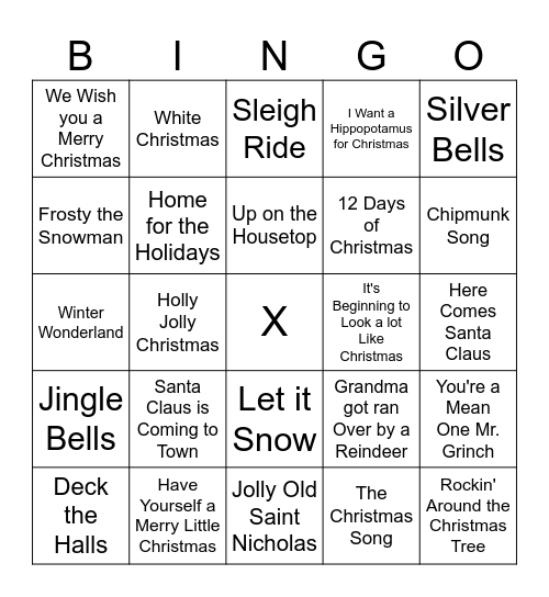Christmas Music BINGO Card