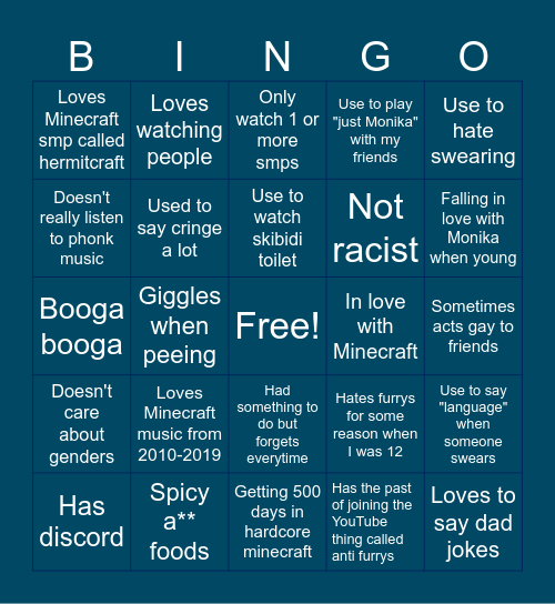 Maxs weird childhood Bingo Card