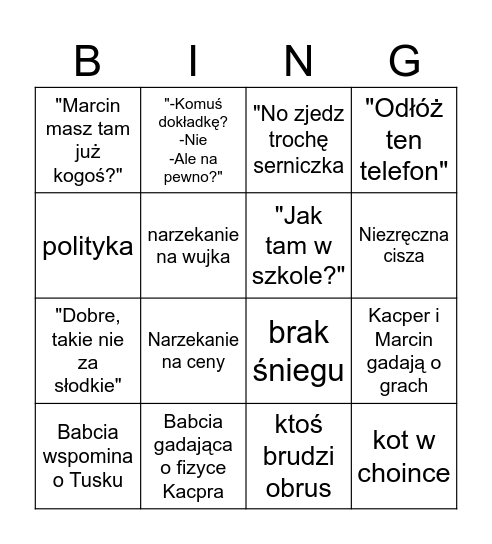 Święta Bingo Card