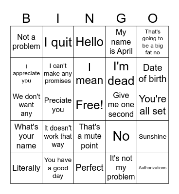 April Bingo Card