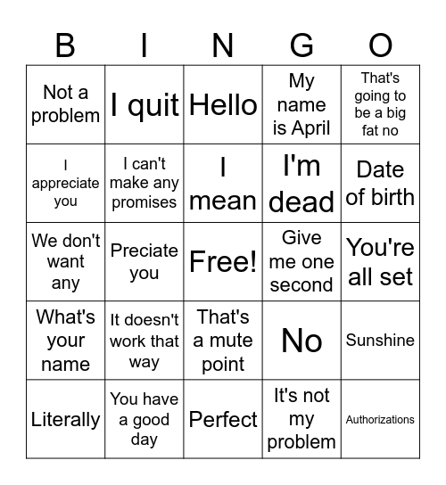 April Bingo Card