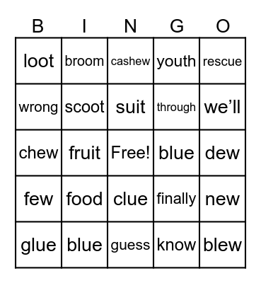 Long U Bingo Card