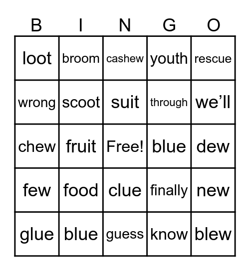 Long U Bingo Card