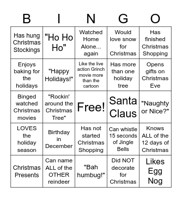 Jingle Jangle Bingo Card