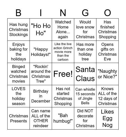 Jingle Jangle Bingo Card