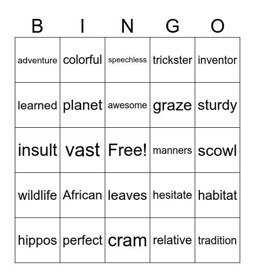 Unit RW2-03 Bingo Card