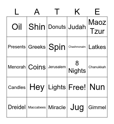 Chanukkah Bingo Card