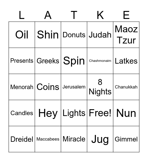 Chanukkah Bingo Card