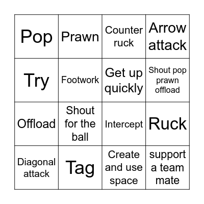 Rugby Bingo Card