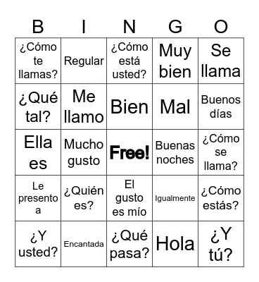 Spanish Greetings & Introductions Bingo Card