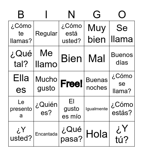 Spanish Greetings & Introductions Bingo Card