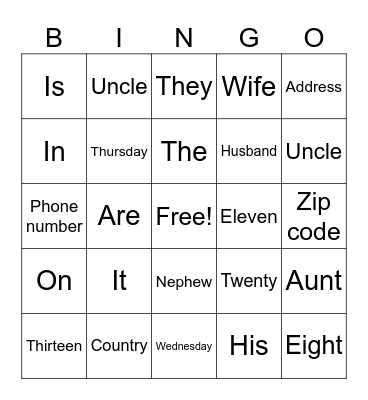 Untitled Bingo Card