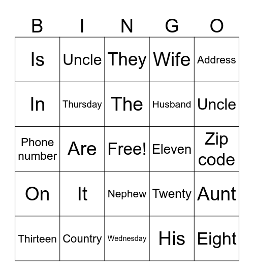 Untitled Bingo Card