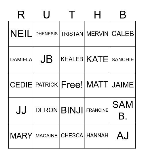 RUTHB Bingo Game Bingo Card