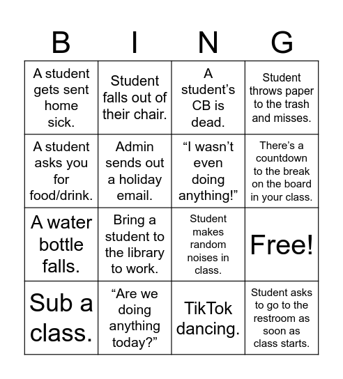 Para Bingo Card