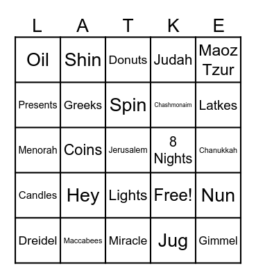 Chanukkah Bingo Card