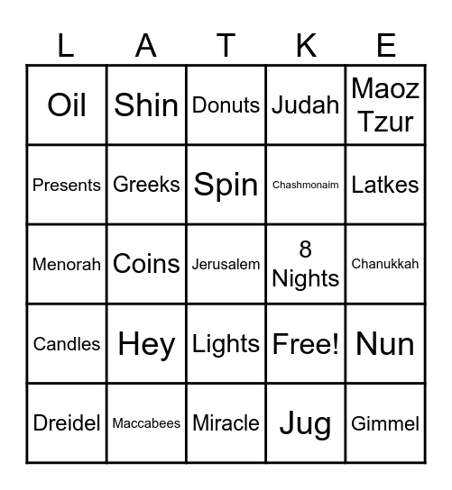 Chanukkah Bingo Card