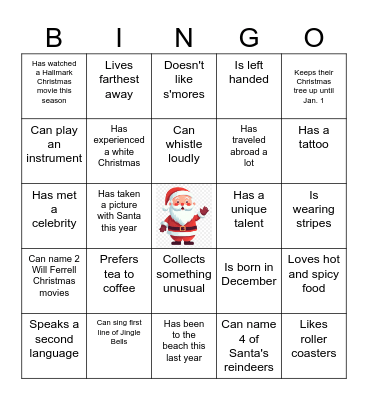 Christmas Jingle Mingle Bingo Card