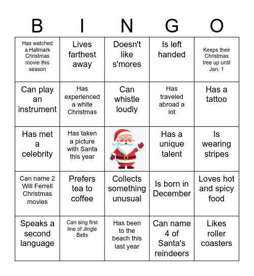 Christmas Jingle Mingle Bingo Card