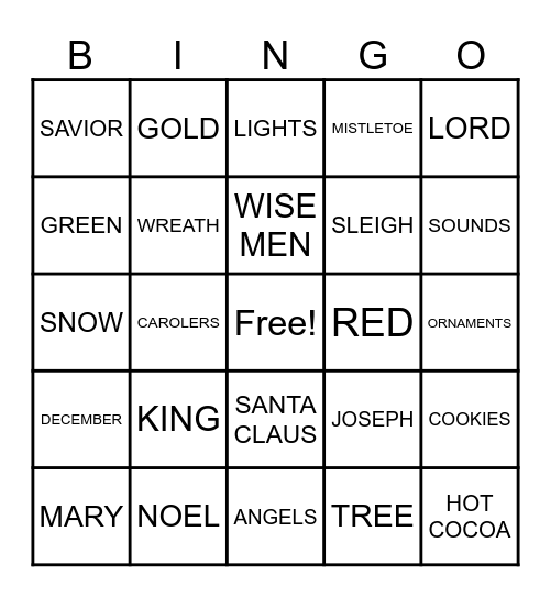 CHRISTMAS WORDS Bingo Card