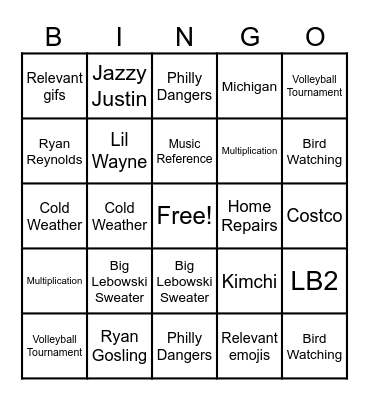 Team Meeting Bingo Card