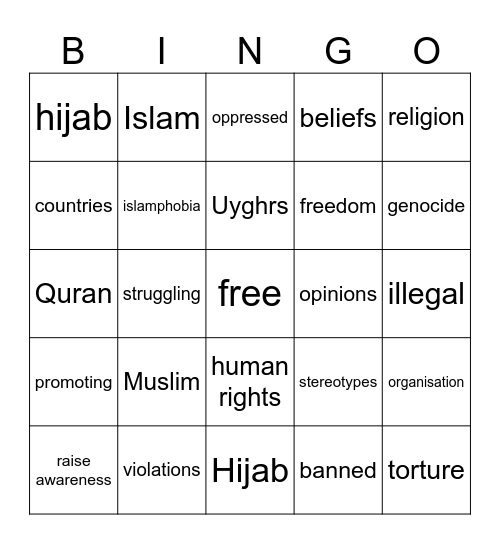 Human Rights Bingo Card