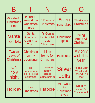 Kerstliedjes Bingo PLG C Bingo Card