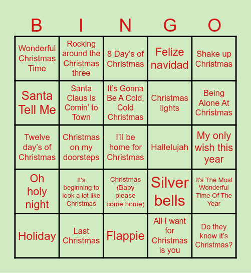 Kerstliedjes Bingo PLG C Bingo Card