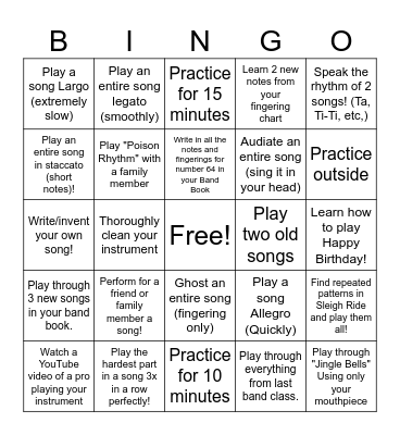 Music Practice Bingo Card