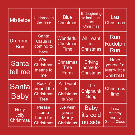 Christmas Music BINGO Card