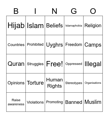 Muslim Human Rights Violations Bingo Card